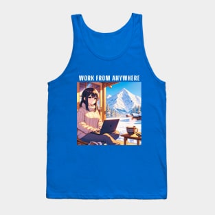 Work From Anywhere - Woman in Mountains and Snow Tank Top